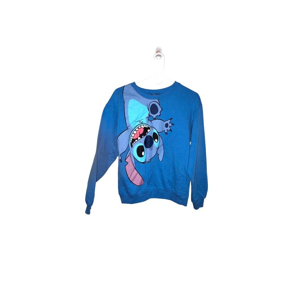 Disney Stitch Kids Sweatshirt Blue Size S (3-5) Crewneck Long Sleeve Cotton Blen
